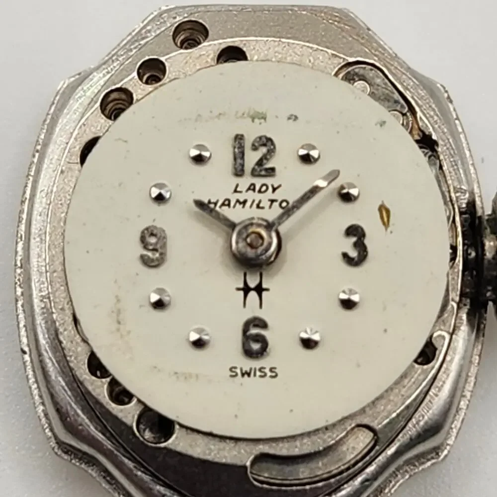 Vintage Lady Hamilton 14K White Gold Diamond Bezel Cocktail Watch (Non-Working)